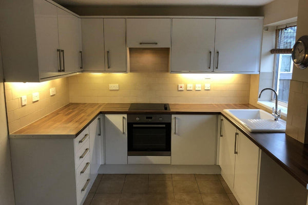 photo showing empty rental property just after old tenant has moved out ready for new tenant to move in and cabinet designed with Lepotec Motion Sensor Lighting