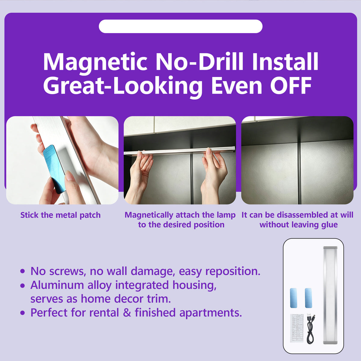 Radar Motion Sensor Under Cabinet Light, Rechargeable Magnetic LED Closet Light with Dual‑Light Source & RGB Ambient Light, 3‑Color‑Temp, Drill‑Free Wireless Light for Cabinet, Stair, Wardrobe, Display Shelf LEPOTEC SHOP