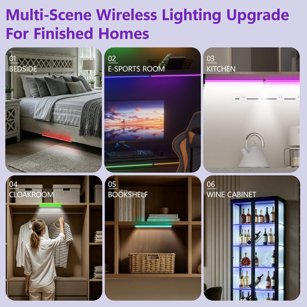 Radar Motion Sensor Under Cabinet Light, Rechargeable Magnetic LED Closet Light with Dual‑Light Source & RGB Ambient Light, 3‑Color‑Temp, Drill‑Free Wireless Light for Cabinet, Stair, Wardrobe, Display Shelf LEPOTEC SHOP
