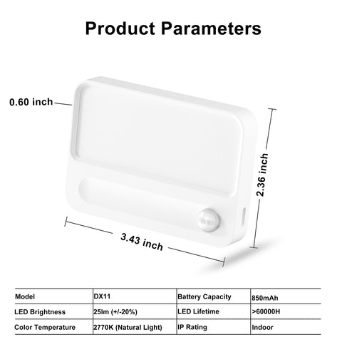 Rechargeable LED Rectangular Motion Sensor Night Light for Home and Closet Use