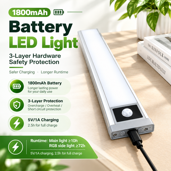 PIR Motion Sensor Under Cabinet Light, Dual‑Channel LED Closet Light with Main Lighting & RGB Ambient Light, 3 Color Temperatures Dimmable Rechargeable Wireless Magnetic Stick‑on Light for Kitchen, Wardrobe, Display Cabinet, Staircase LEPOTEC SHOP