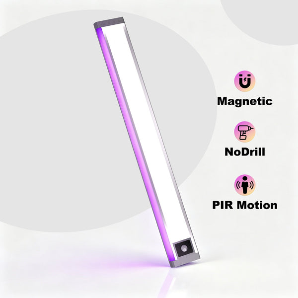 PIR Motion Sensor Under Cabinet Light, Dual‑Channel LED Closet Light with Main Lighting & RGB Ambient Light, 3 Color Temperatures Dimmable Rechargeable Wireless Magnetic Stick‑on Light for Kitchen, Wardrobe, Display Cabinet, Staircase LEPOTEC SHOP