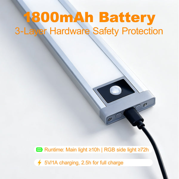 PIR Motion Sensor Under Cabinet Light, Dual‑Channel LED Closet Light with Main Lighting & RGB Ambient Light, 3 Color Temperatures Dimmable Rechargeable Wireless Magnetic Stick‑on Light for Kitchen, Wardrobe, Display Cabinet, Staircase LEPOTEC SHOP