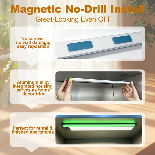 PIR Motion Sensor Under Cabinet Light, Dual‑Channel LED Closet Light with Main Lighting & RGB Ambient Light, 3 Color Temperatures Dimmable Rechargeable Wireless Magnetic Stick‑on Light for Kitchen, Wardrobe, Display Cabinet, Staircase LEPOTEC SHOP