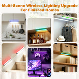 PIR Motion Sensor Under Cabinet Light, Dual‑Channel LED Closet Light with Main Lighting & RGB Ambient Light, 3 Color Temperatures Dimmable Rechargeable Wireless Magnetic Stick‑on Light for Kitchen, Wardrobe, Display Cabinet, Staircase LEPOTEC SHOP
