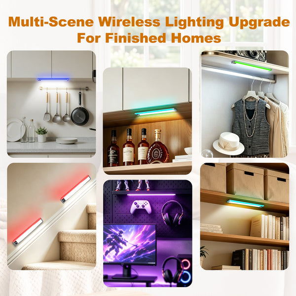PIR Motion Sensor Under Cabinet Light, Dual‑Channel LED Closet Light with Main Lighting & RGB Ambient Light, 3 Color Temperatures Dimmable Rechargeable Wireless Magnetic Stick‑on Light for Kitchen, Wardrobe, Display Cabinet, Staircase LEPOTEC SHOP