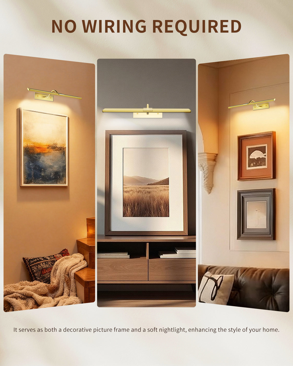 Gold Picture Light，Wireless Wall Decor Motion Sensor Lights，Art Display Light for Picture Artworking Frame Portrait，Living Room, Hallway LEPOTEC SHOP