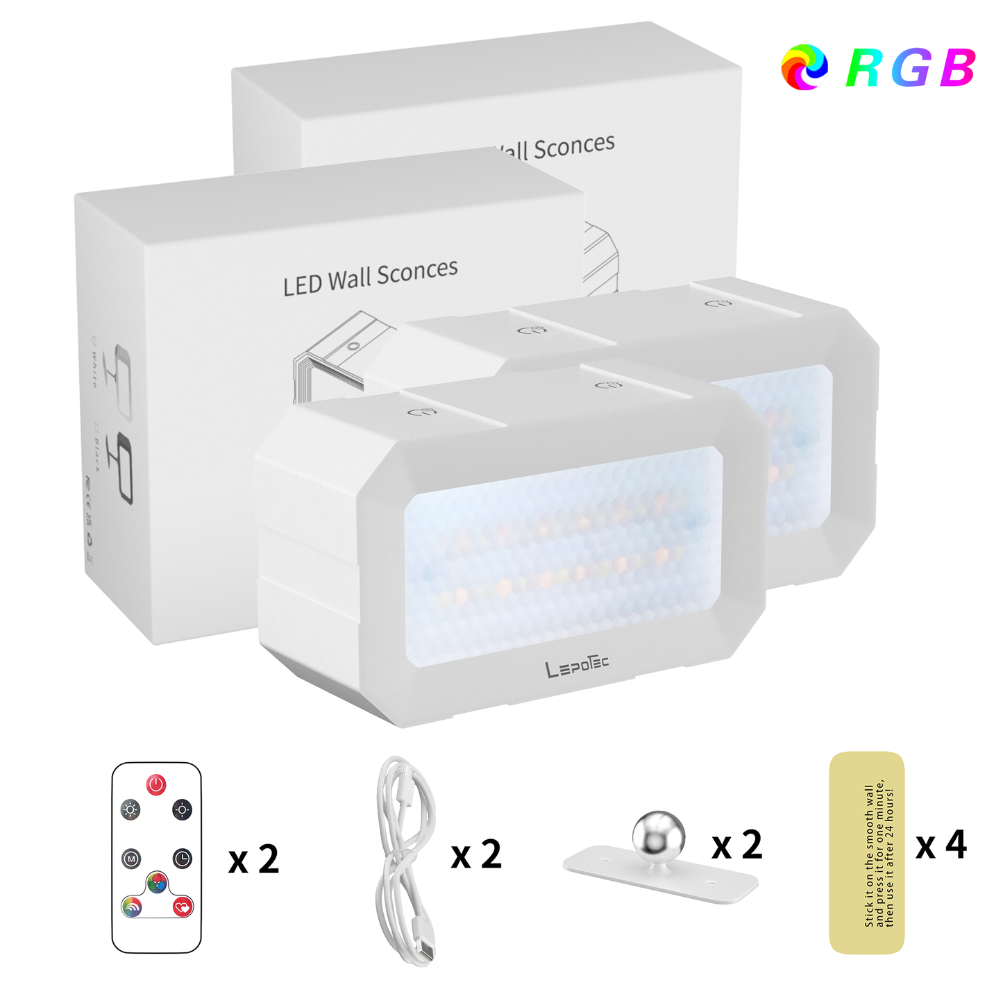 High Quality RGB Wall Mounted Lamp 2 Set Battery Operated Two Sides