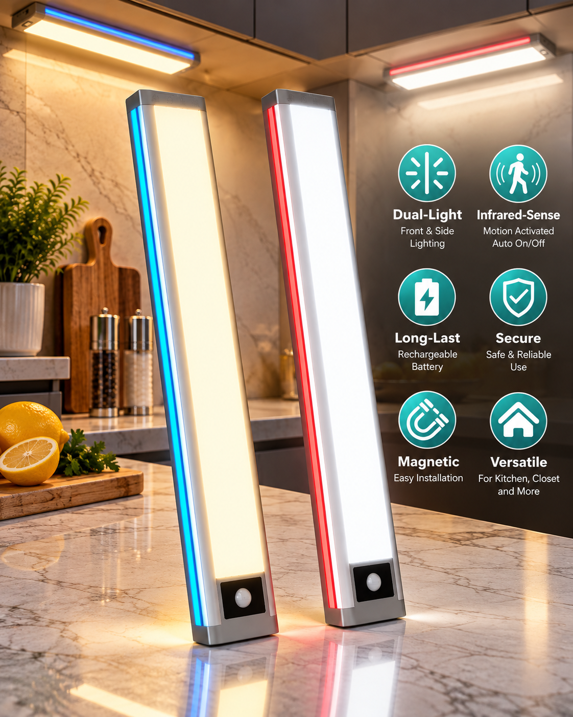Dual Channel PIR Motion Sensor Light, RGB Ambient & Main Task Light, Magnetic Under Cabinet Light with 3 CCT, Dimmable for Closet Stair Gaming Room LEPOTEC SHOP
