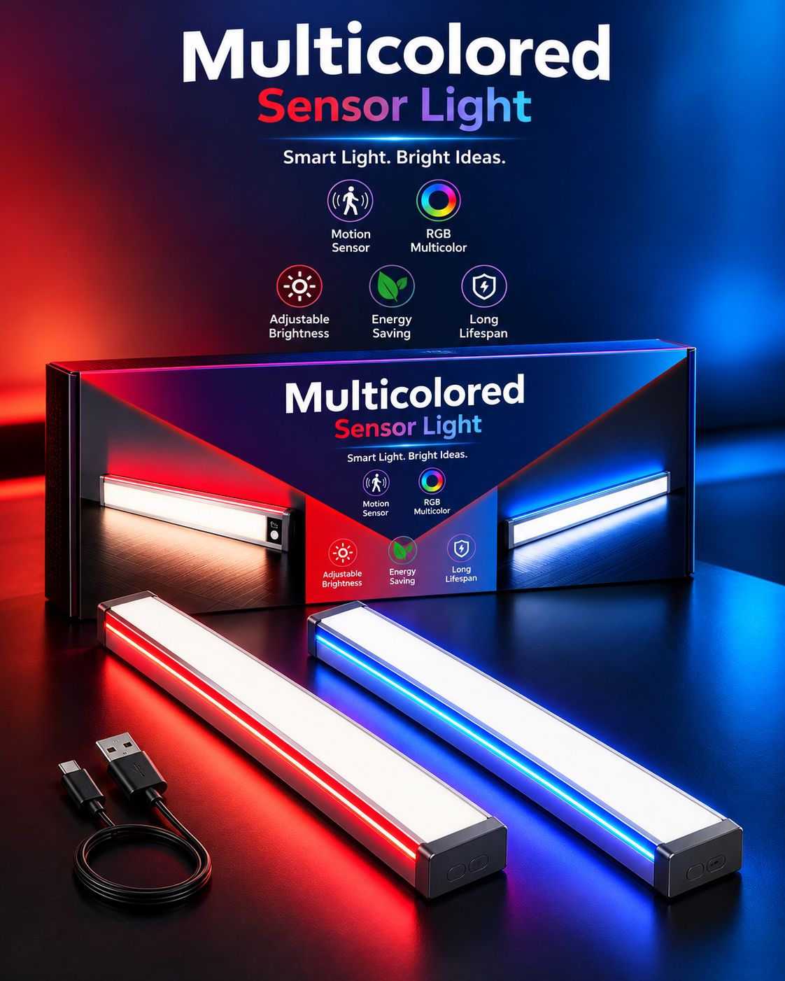 Radar Sensor Dual-Sided LED Cabinet Light, USB-C Rechargeable Under Shelf Lamp with 3-Color White Light & RGB Ambient Light, Magnetic No Drill Display Light for Wine Cabinet, Closet, RV & Gaming Room LEPOTEC SHOP