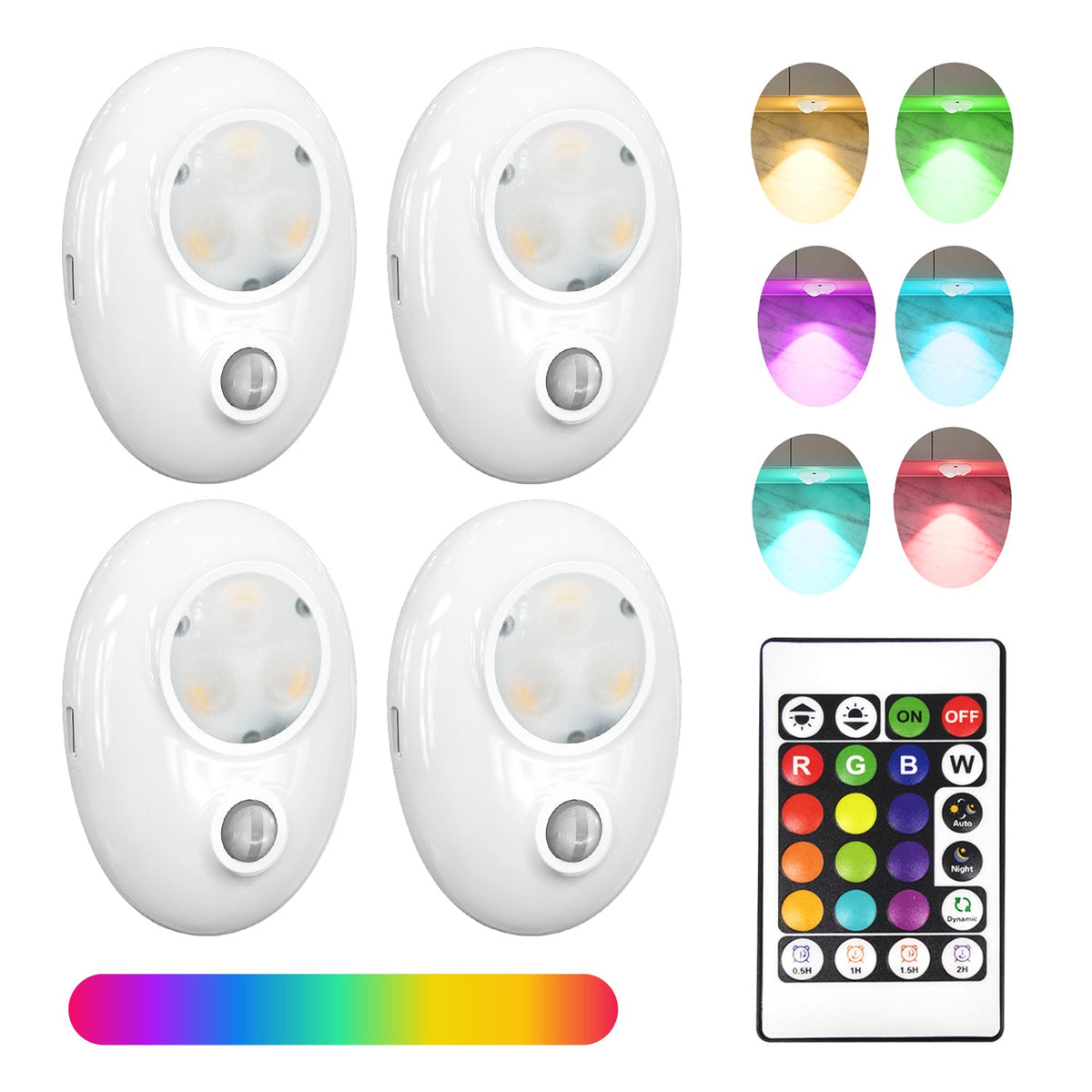 Pebble-Shaped Rechargeable RGB Night Light with Motion Sensor & Remote, 500mAh Battery, Single-Button Control, 120° 3-5m Detection, Magnetic Installation LEPOTEC SHOP