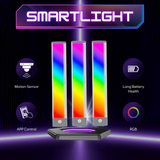 Smartlight RGB lamp with motion sensor, app control, and long battery health features on a dark background.