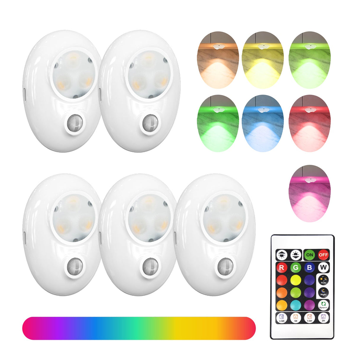Pebble-Shaped Rechargeable RGB Night Light with Motion Sensor & Remote, 500mAh Battery, Single-Button Control, 120° 3-5m Detection, Magnetic Installation LEPOTEC SHOP