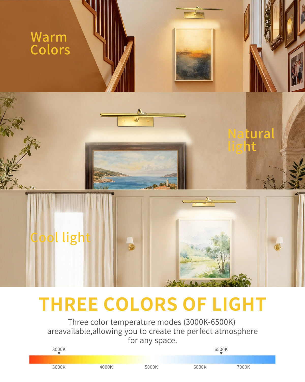 Gold Picture Light，Wireless Wall Decor Motion Sensor Lights，Art Display Light for Picture Artworking Frame Portrait，Living Room, Hallway LEPOTEC SHOP