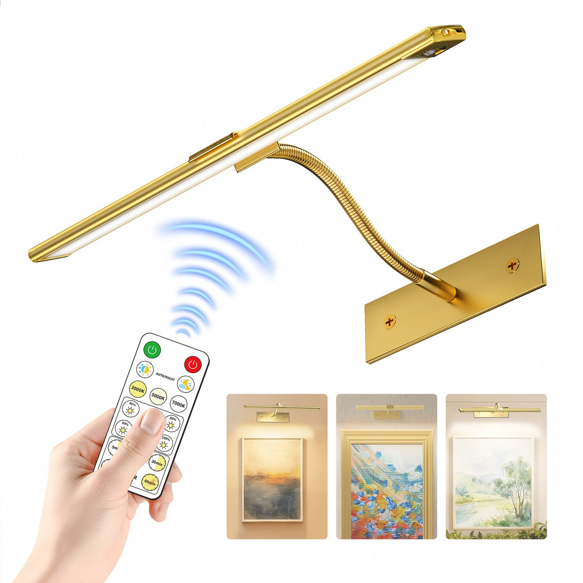 Gold Picture Light，Wireless Wall Decor Motion Sensor Lights，Art Display Light for Picture Artworking Frame Portrait，Living Room, Hallway LEPOTEC SHOP