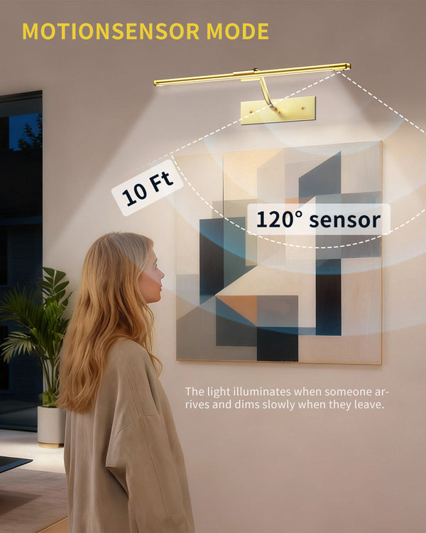 Gold Picture Light，Wireless Wall Decor Motion Sensor Lights，Art Display Light for Picture Artworking Frame Portrait，Living Room, Hallway LEPOTEC SHOP