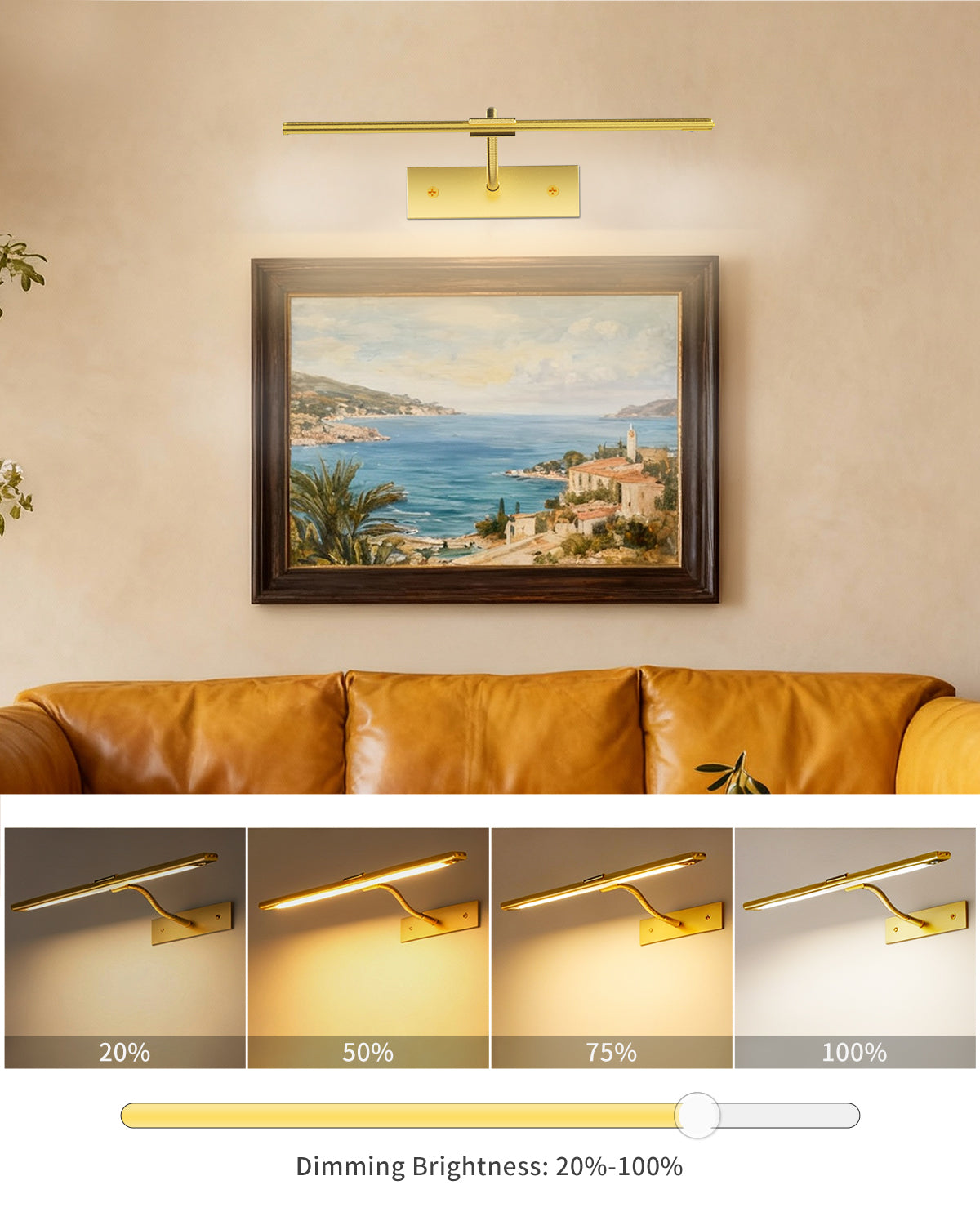 Gold Picture Light，Wireless Wall Decor Motion Sensor Lights，Art Display Light for Picture Artworking Frame Portrait，Living Room, Hallway LEPOTEC SHOP