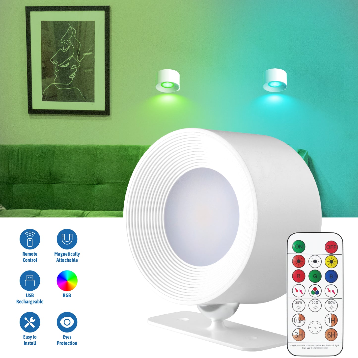 High Quality RGB Wall Mounted Lamp 2 Set Battery Operated