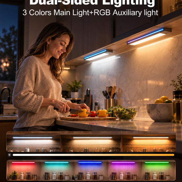 Dual Channel PIR Motion Sensor Light, RGB Ambient & Main Task Light, Magnetic Under Cabinet Light with 3 CCT, Dimmable for Closet Stair Gaming Room LEPOTEC SHOP