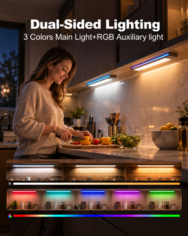 Dual Channel PIR Motion Sensor Light, RGB Ambient & Main Task Light, Magnetic Under Cabinet Light with 3 CCT, Dimmable for Closet Stair Gaming Room LEPOTEC SHOP