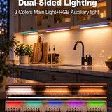 Radar Sensor Dual-Sided LED Cabinet Light, USB-C Rechargeable Under Shelf Lamp with 3-Color White Light & RGB Ambient Light, Magnetic No Drill Display Light for Wine Cabinet, Closet, RV & Gaming Room LEPOTEC SHOP