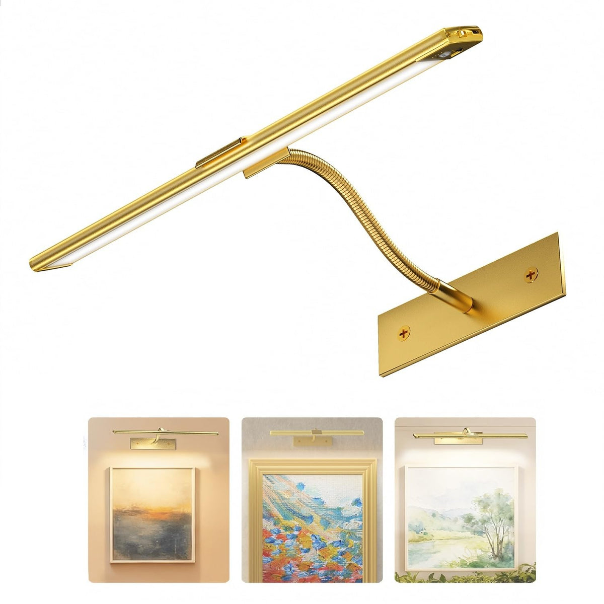 16 Inch Dimmable Picture Light, Gold LED Art Painting Wall Light with Remote Control & Timer, 3 Color Temperatures, Battery Operated Wall Sconce for Framed Pictures (Golden, 16 INCH) LEPOTEC SHOP