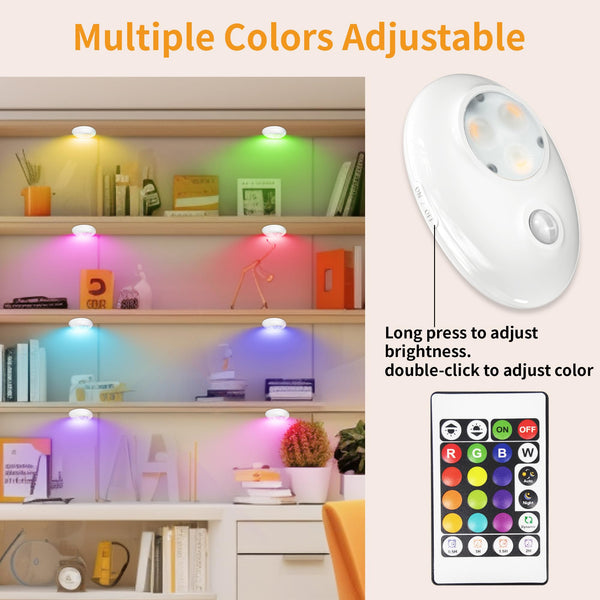 Rechargeable RGB Motion-Activated Night Light (Pebble Design) with Remote, 500mAh Battery, 120° 3-5m Detection, Single-Button Control, Magnetic Installation for Home LEPOTEC SHOP