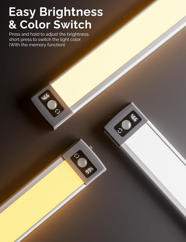 Under Cabinet Lighting with 68LED Numeric Display,3 Color Temps&Dimmable lights, Under counter lights for kitchen with 68 LED, Wireless Motion Sensor Light indoor, Stick-On Magnetic Closet Light(2 Pack) LEPOTEC SHOP