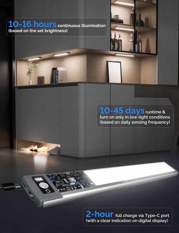 Under Cabinet Lighting with 68LED Numeric Display,3 Color Temps&Dimmable lights, Under counter lights for kitchen with 68 LED, Wireless Motion Sensor Light indoor, Stick-On Magnetic Closet Light(2 Pack) LEPOTEC SHOP