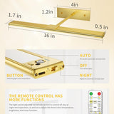 16 Inch Dimmable Picture Light, Gold LED Art Painting Wall Light with Remote Control & Timer, 3 Color Temperatures, Battery Operated Wall Sconce for Framed Pictures (Golden, 16 INCH) LEPOTEC SHOP