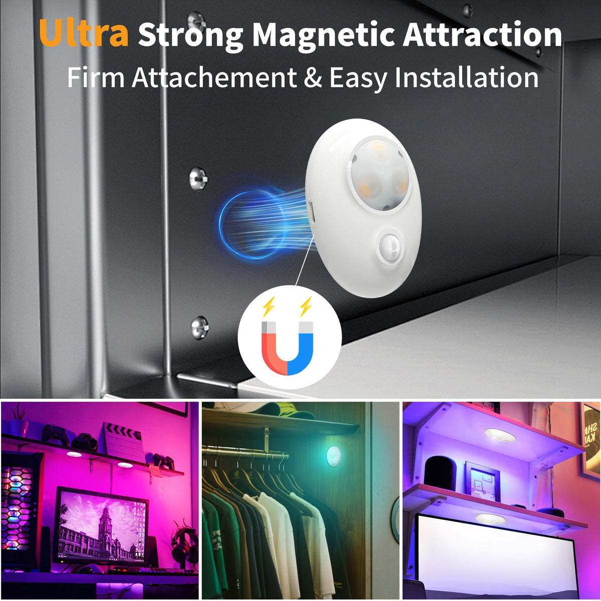 Pebble-Shaped Rechargeable RGB Night Light with Motion Sensor & Remote, 500mAh Battery, Single-Button Control, 120° 3-5m Detection, Magnetic Installation LEPOTEC SHOP