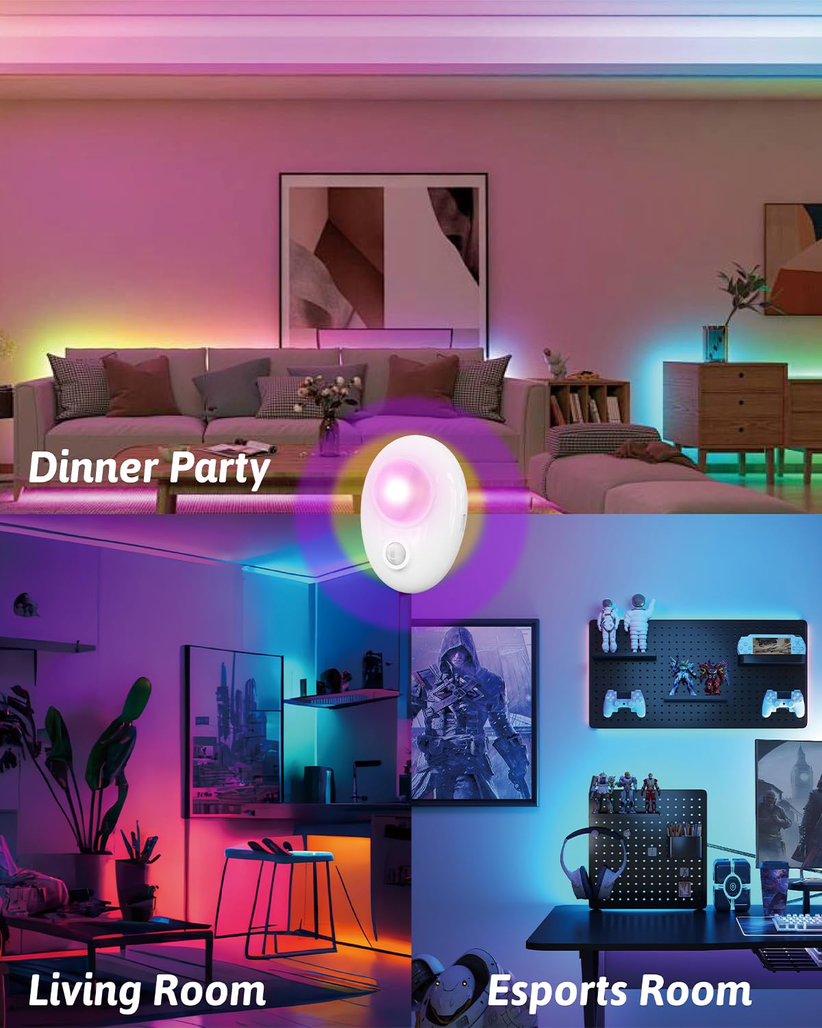 Rechargeable RGB Motion-Activated Night Light (Pebble Design) with Remote, 500mAh Battery, 120° 3-5m Detection, Single-Button Control, Magnetic Installation for Home LEPOTEC SHOP