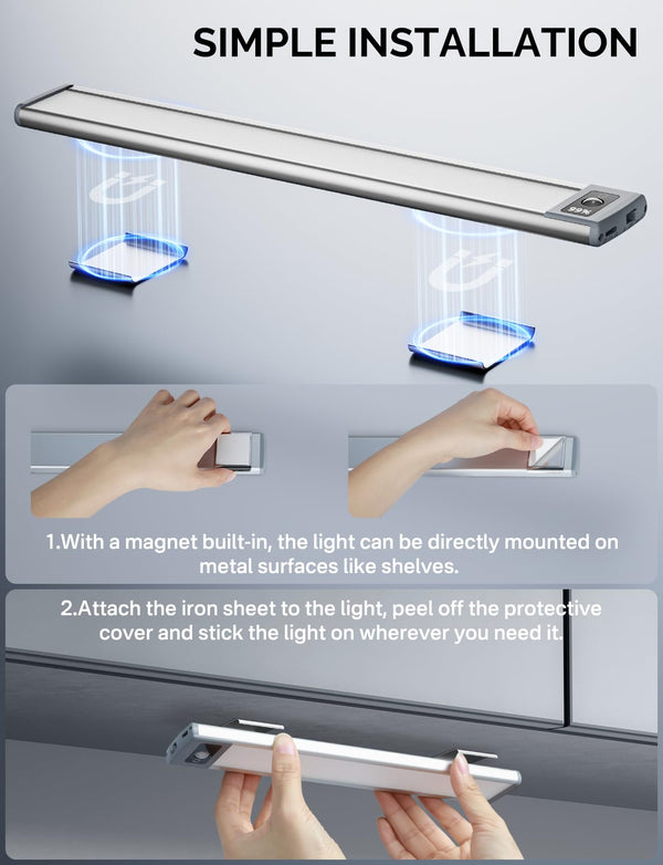 Under Cabinet Lighting with 68LED Numeric Display,3 Color Temps&Dimmable lights, Under counter lights for kitchen with 68 LED, Wireless Motion Sensor Light indoor, Stick-On Magnetic Closet Light(2 Pack) LEPOTEC SHOP