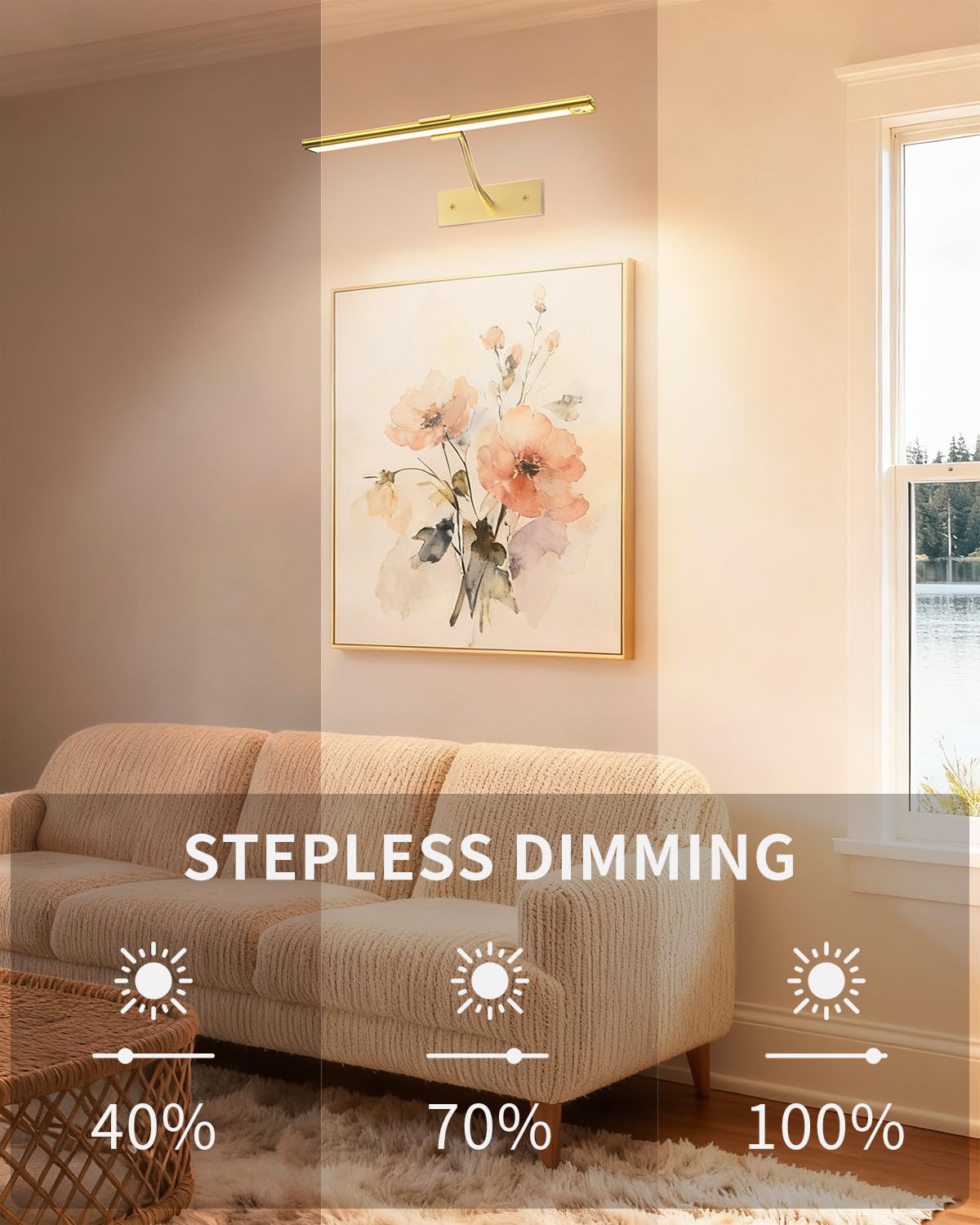 16 Inch Dimmable Picture Light, Gold LED Art Painting Wall Light with Remote Control & Timer, 3 Color Temperatures, Battery Operated Wall Sconce for Framed Pictures (Golden, 16 INCH) LEPOTEC SHOP