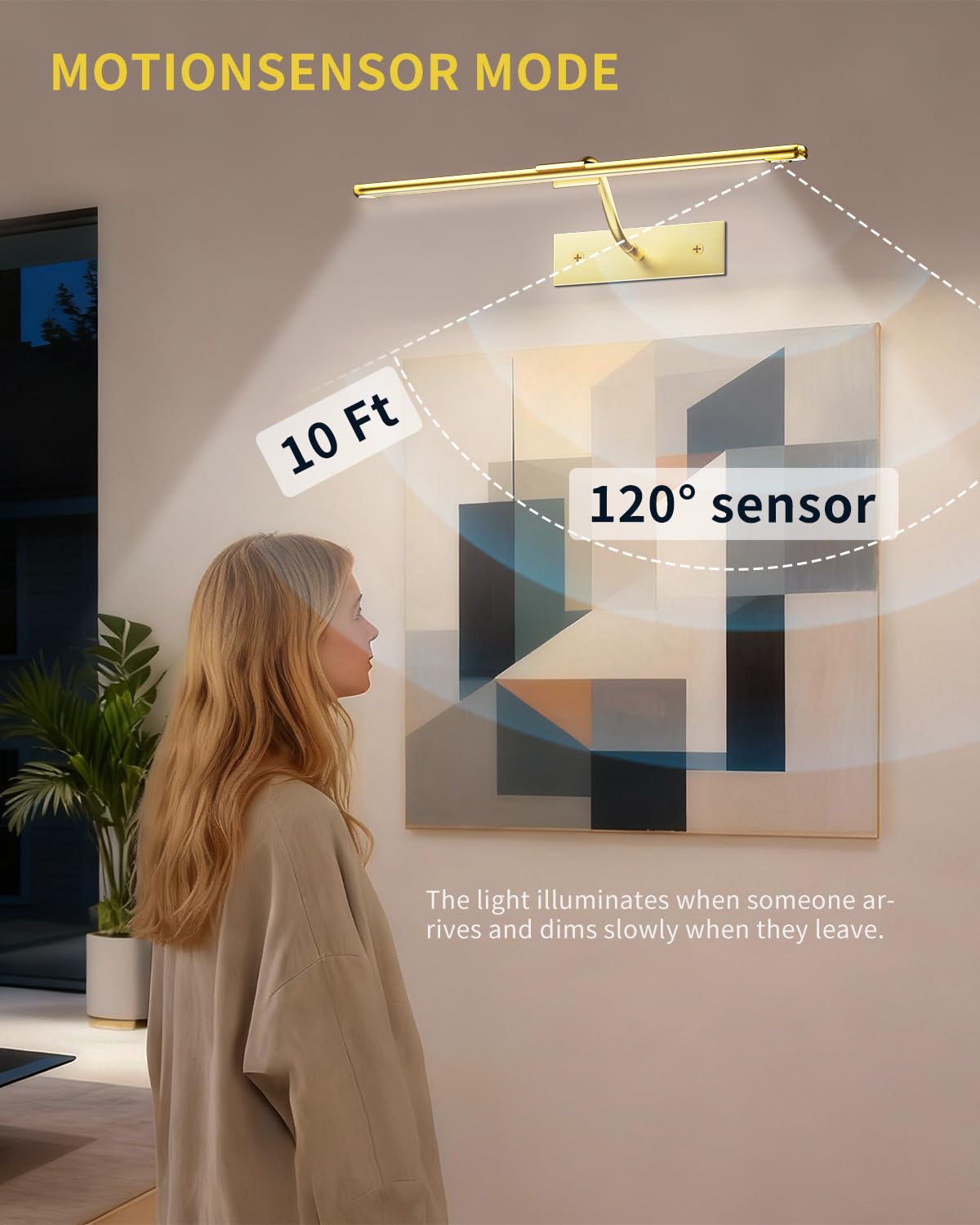 16 Inch Dimmable Picture Light, Gold LED Art Painting Wall Light with Remote Control & Timer, 3 Color Temperatures, Battery Operated Wall Sconce for Framed Pictures (Golden, 16 INCH) LEPOTEC SHOP