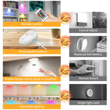 Rechargeable RGB Motion-Activated Night Light (Pebble Design) with Remote, 500mAh Battery, 120° 3-5m Detection, Single-Button Control, Magnetic Installation for Home LEPOTEC SHOP