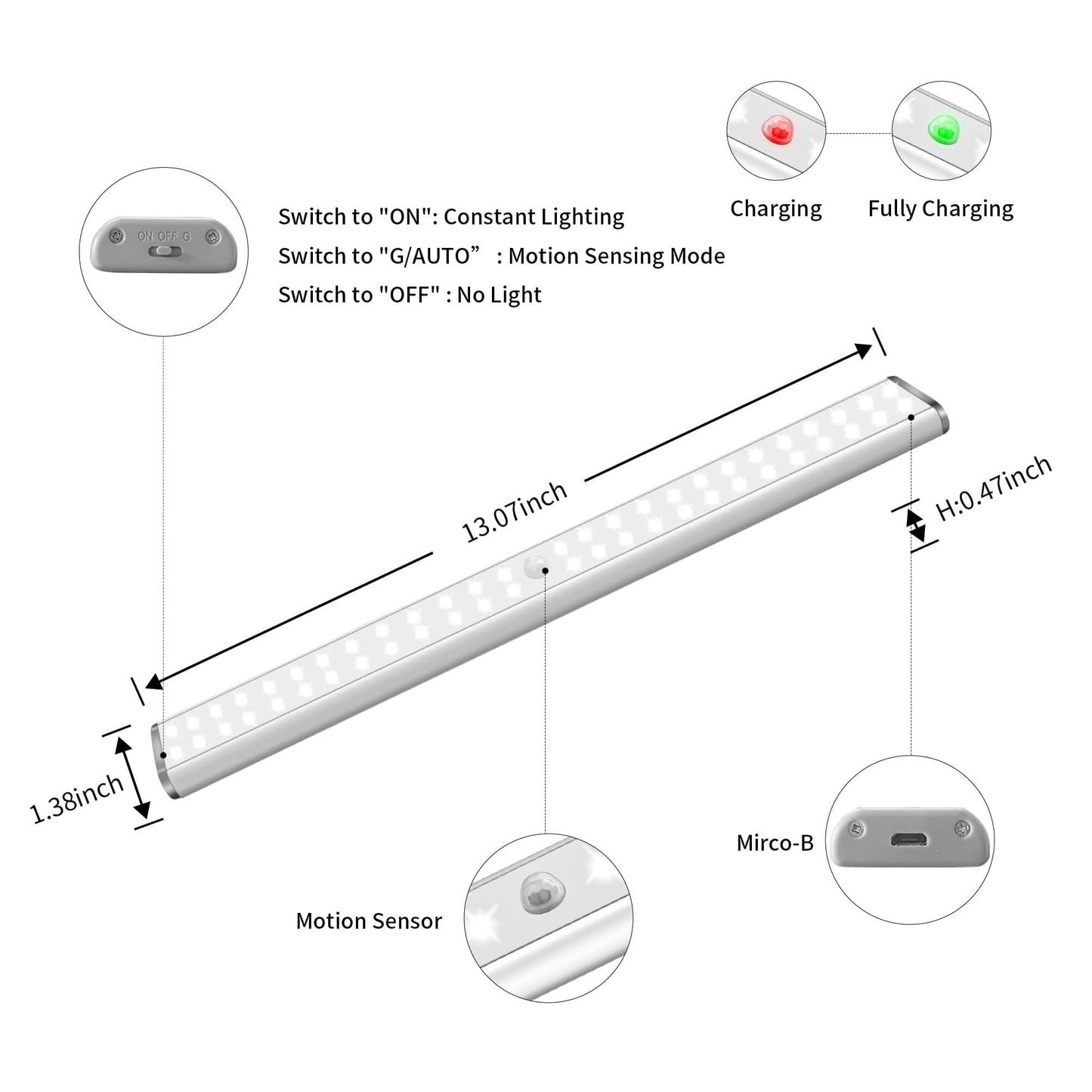 52 LED Wireless Rechargeable Motion Sensor Cabinet Lights