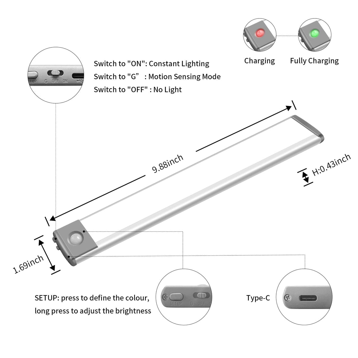LEPOTEC 45 LED Motion Sensor RGB Color Changing Light Rechargeable - installation view