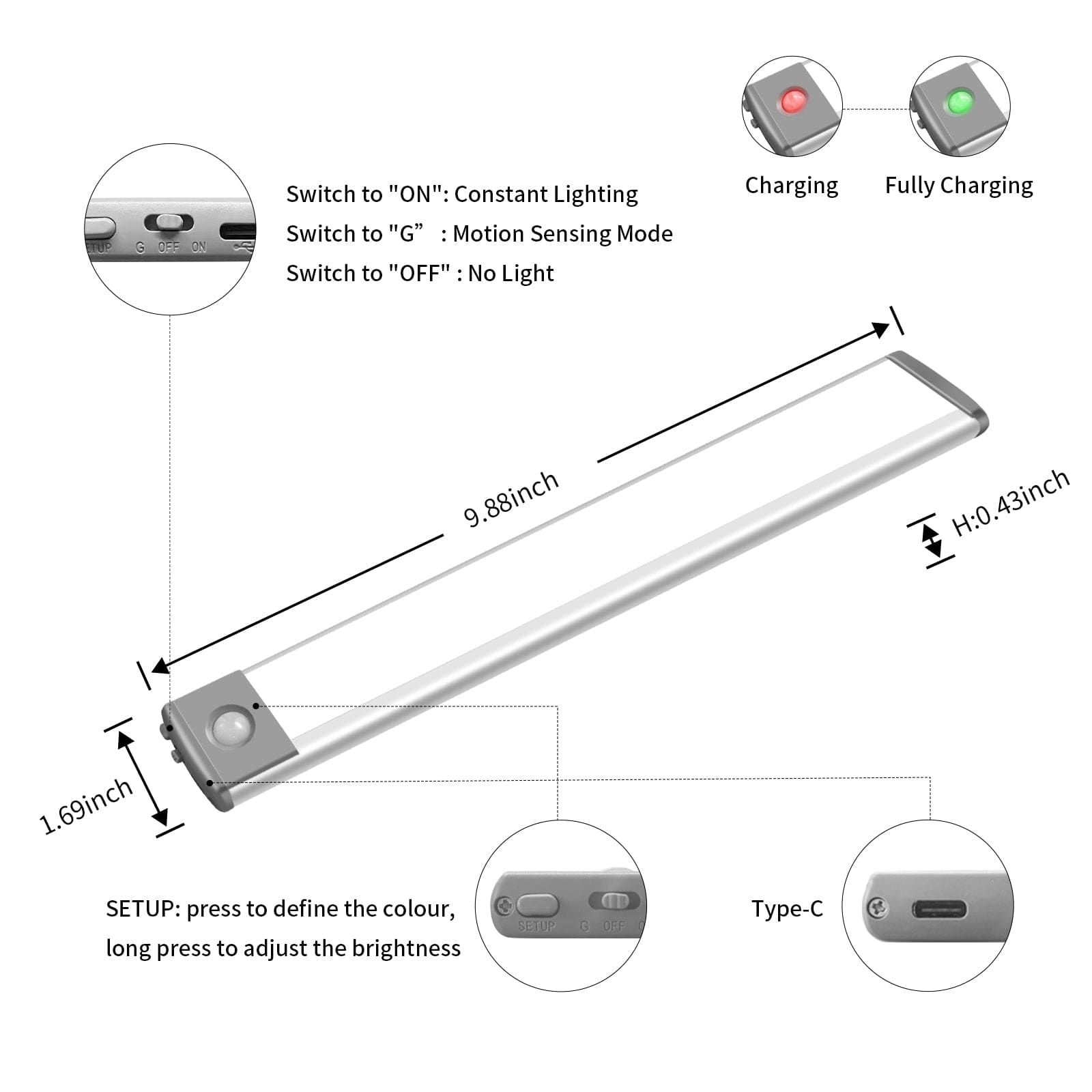 LEPOTEC Wireless Motion Sensor LED Light Lepotec Rechargeable Dimmer Motion Sensor Night RGB 45 LED