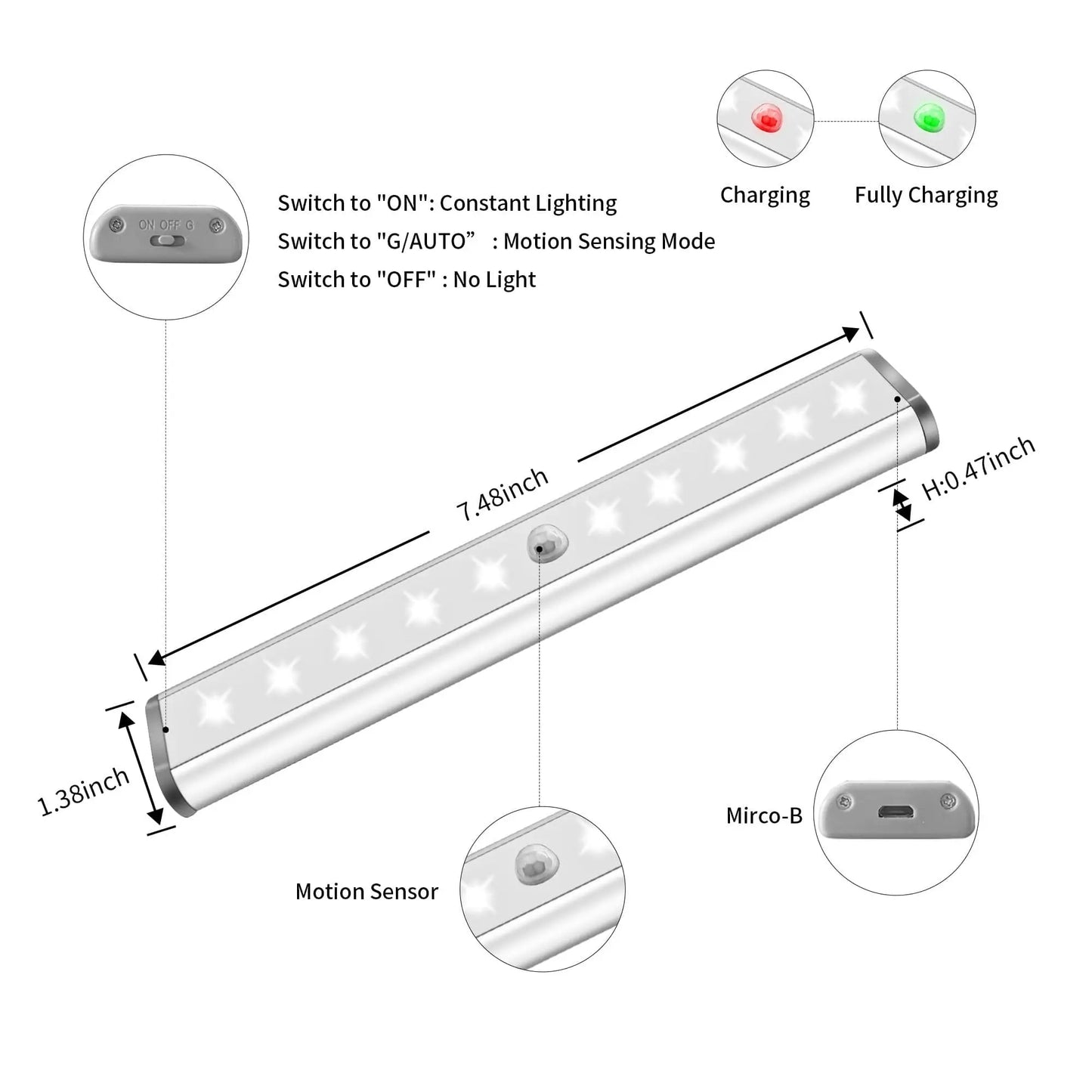 10 LED Wireless Rechargeable Motion Sensor Cabinet Lights