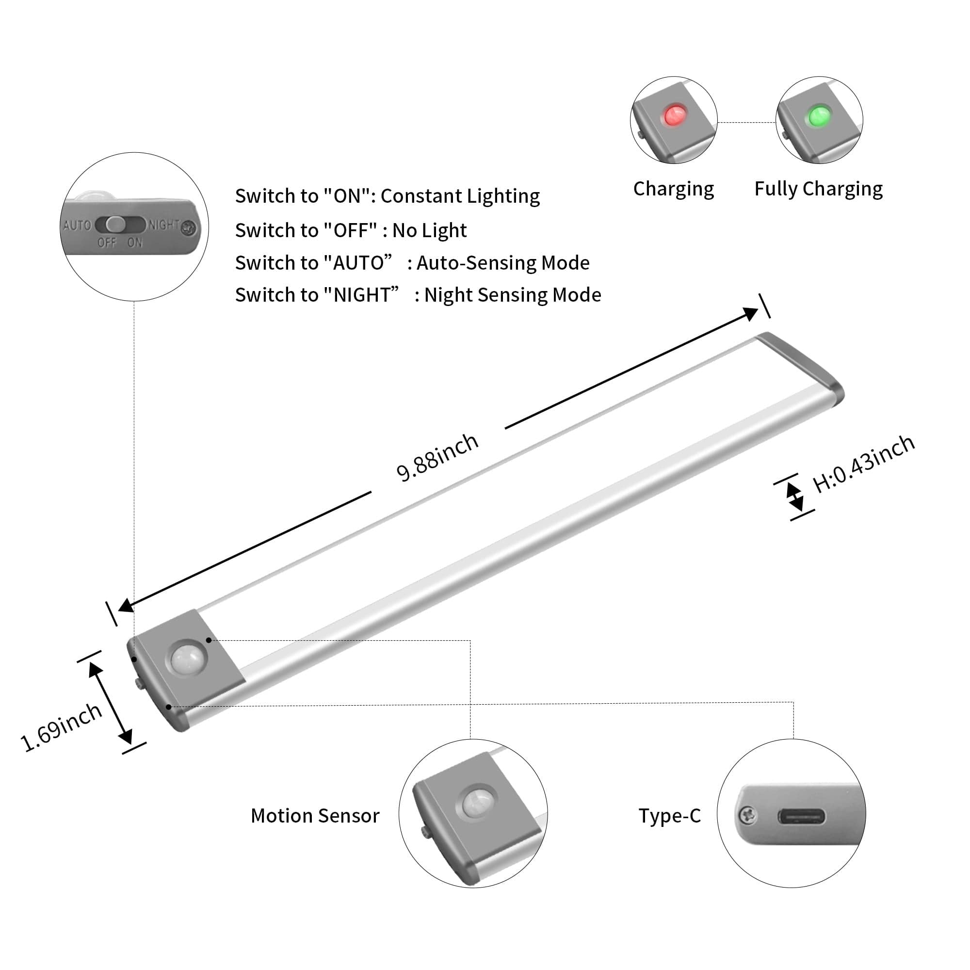 LEPOTEC Wireless Rechargeable Motion Sensor Cabinet Lights 40-LED