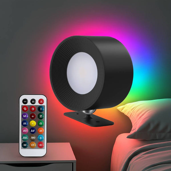 Black LED light strip with remote control on a dark background